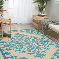 5’ x 8’ Aqua Medallion Indoor Outdoor Area Rug