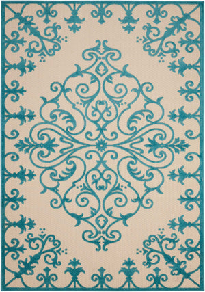 5’ x 8’ Aqua Medallion Indoor Outdoor Area Rug