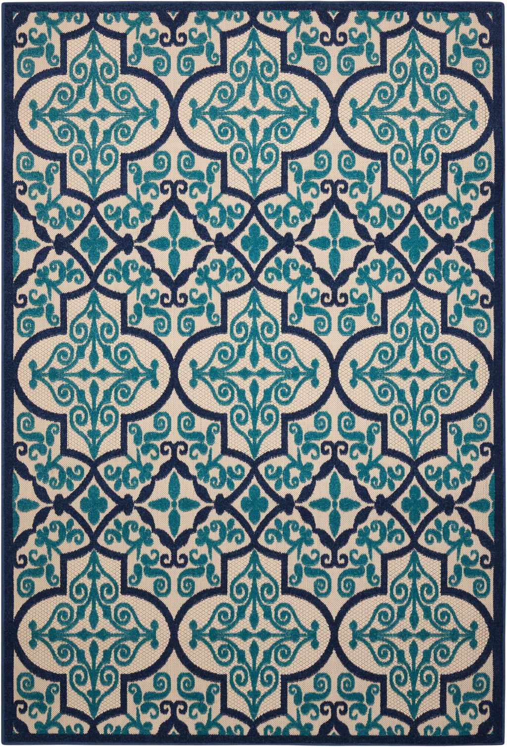 5’ x 8’ Navy and Beige Trellis Indoor Outdoor Area Rug