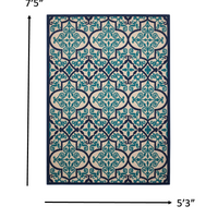 5’ x 8’ Navy and Beige Trellis Indoor Outdoor Area Rug