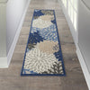 2’ x 8’ Blue Large Floral Indoor Outdoor Runner Rug