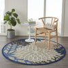 5’ Round Blue Large Floral Indoor Outdoor Area Rug