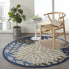 5’ Round Blue Large Floral Indoor Outdoor Area Rug