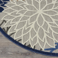 5’ Round Blue Large Floral Indoor Outdoor Area Rug