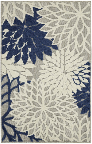 3’ x 4’ Ivory and Navy Indoor Outdoor Area Rug