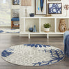 4’ Round Ivory and Navy Indoor Outdoor Area Rug