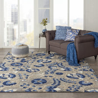 7’ x 10’ Natural and Blue Indoor Outdoor Area Rug