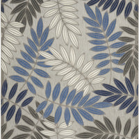 7’ x 10’ Gray and Blue Leaves Indoor Outdoor Area Rug