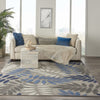 7’ x 10’ Gray and Blue Leaves Indoor Outdoor Area Rug