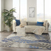 7’ x 10’ Gray and Blue Leaves Indoor Outdoor Area Rug