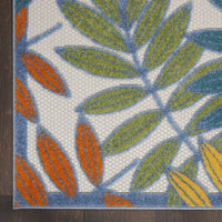 4’x 6’ Ivory and Colored Leaves Indoor Outdoor Runner Rug