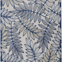 5’ x 7' Ivory and Navy Leaves Indoor Outdoor Area Rug