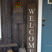 Rustic Espresso Brown and White Front Porch Welcome Sign