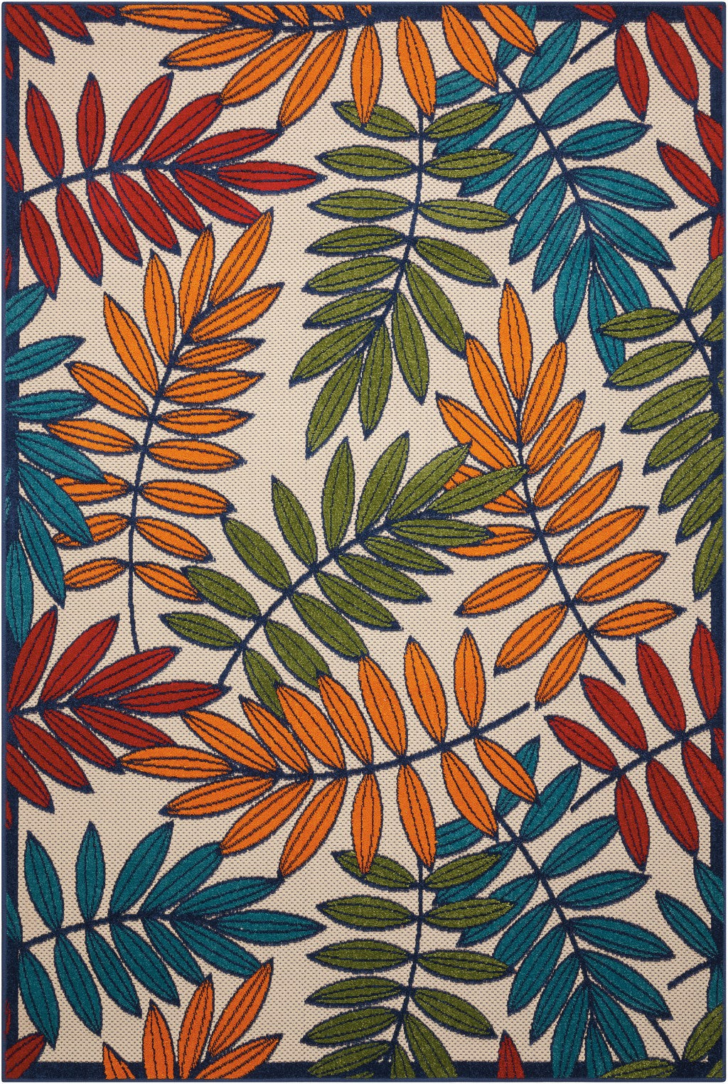 5’x 8’ Multicolored Leaves Indoor Outdoor Area Rug