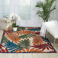 5’x 8’ Multicolored Leaves Indoor Outdoor Area Rug