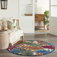 5’ Round Multicolored Leaves Indoor Outdoor Area Rug