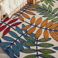 5’ Round Multicolored Leaves Indoor Outdoor Area Rug