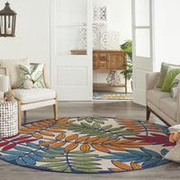 8’ Round Multicolored Leaves Indoor Outdoor Area Rug