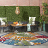 8’ Round Multicolored Leaves Indoor Outdoor Area Rug