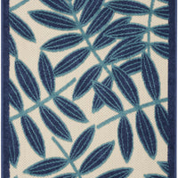 3’ x 4’ Navy and Beige Leaves Indoor Outdoor Area Rug