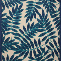 8’ x 11’ Navy and Beige Leaves Indoor Outdoor Area Rug