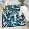 8’ x 11’ Navy and Beige Leaves Indoor Outdoor Area Rug