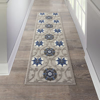 2’ x 10’ Gray and Blue Indoor Outdoor Runner Rug