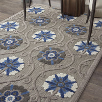 4’ x 6’ Gray and Blue Indoor Outdoor Area Rug