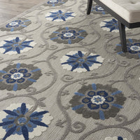 8’ x 11’ Gray and Blue Indoor Outdoor Area Rug