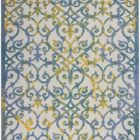 5’ x 7’ Ivory and Blue Indoor Outdoor Area Rug