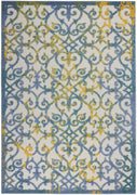 5’ x 7’ Ivory and Blue Indoor Outdoor Area Rug