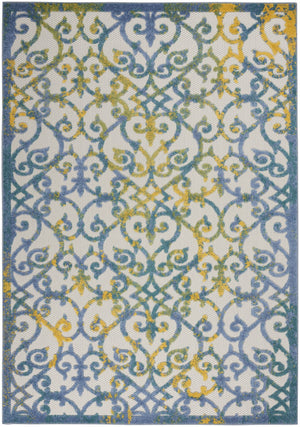 5’ x 7’ Ivory and Blue Indoor Outdoor Area Rug