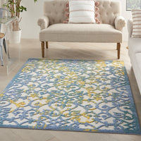 6’ x 9’ Ivory and Blue Indoor Outdoor Area Rug