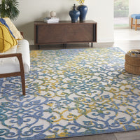 8’ x 11’ Ivory and Blue Indoor Outdoor Area Rug