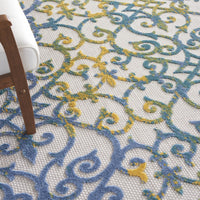 8’ x 11’ Ivory and Blue Indoor Outdoor Area Rug