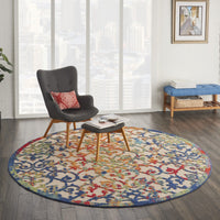 8’ Round Rainbow Colored Indoor Outdoor Area Rug