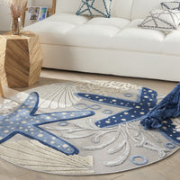 5’ Round Blue and Gray Indoor Outdoor Area Rug