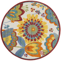 5’ Round Yellow and Ivory Indoor Outdoor Area Rug