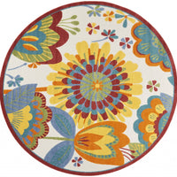 8’ Round Yellow and Ivory Indoor Outdoor Area Rug