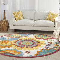 8’ Round Yellow and Ivory Indoor Outdoor Area Rug