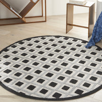 5’ Round Black White Gray Indoor Outdoor Area Rug