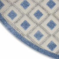 8’ Round Blue and Gray Indoor Outdoor Area Rug