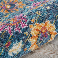 2’ x 10’ Denim Blue Florals Distressed Runner Rug