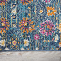 2’ x 10’ Denim Blue Florals Distressed Runner Rug