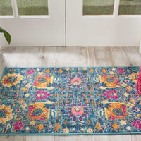 2’ x 3’ Denim Blue Florals Distressed Scatter Rug