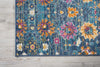 2’ x 8’ Denim Blue Florals Distressed Runner Rug