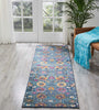 2’ x 8’ Denim Blue Florals Distressed Runner Rug