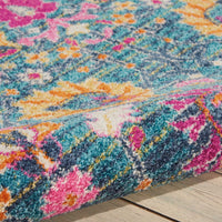 5’ x 7’ Denim Blue Florals Distressed Area Rug