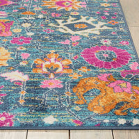 5’ x 7’ Denim Blue Florals Distressed Area Rug