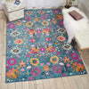 5’ x 7’ Denim Blue Florals Distressed Area Rug